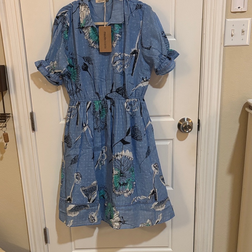 Blue Floral Short Sleeve Dress XL Maude Vivante